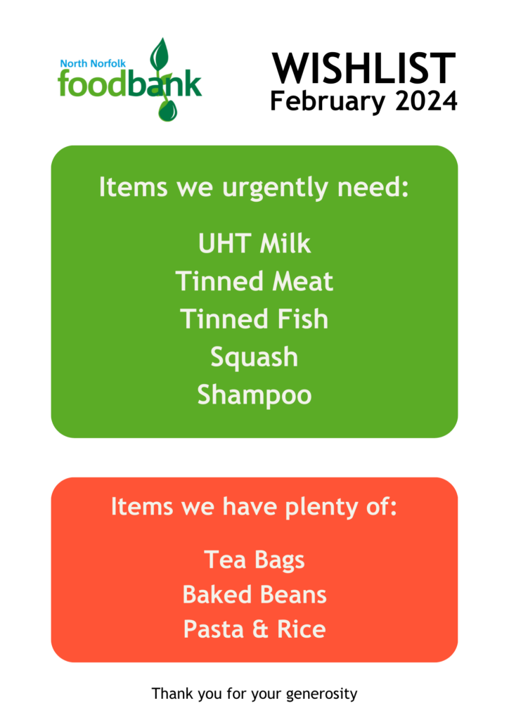 Wishlist of items the foodbank needs